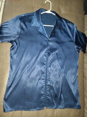 Men's Satin Short Sleeve Shirt - Navy Blue